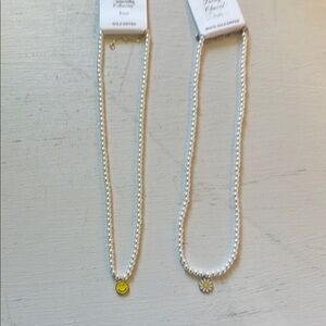 Bundle of 2 Gold Dipped‎ Pearl Necklaces Daisy and Smiley Face Charms NWT
